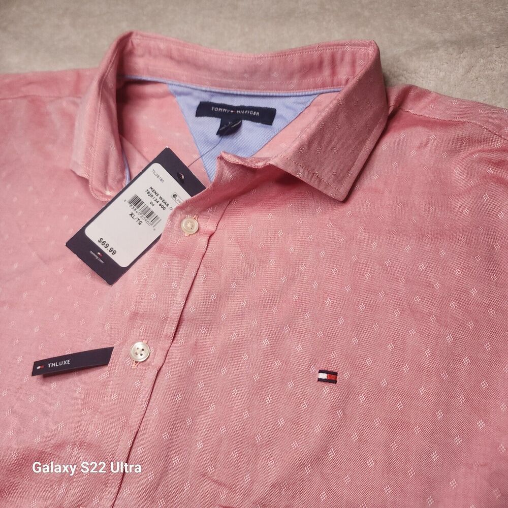 Tommy Hilfiger Men Long Sleeve Button Shirt, XL, Pink NWT THLUXE